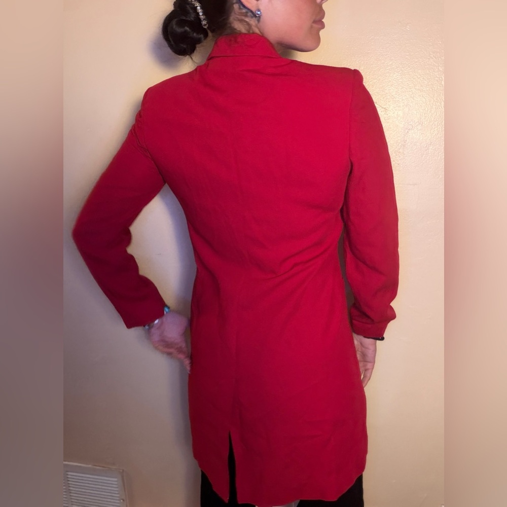 Hillard & Hanson Elegant Chic Red Long Single-Breasted Blazer